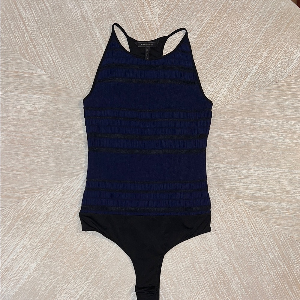 BCBGMaxAzria Black and Navy Bodysuit Small NWOT
